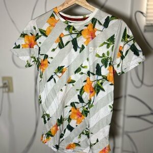 DFNG Floral and Striped Abstract Short Sleeve Womens XS
